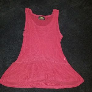 Red sheer sleeveless peplum blouse